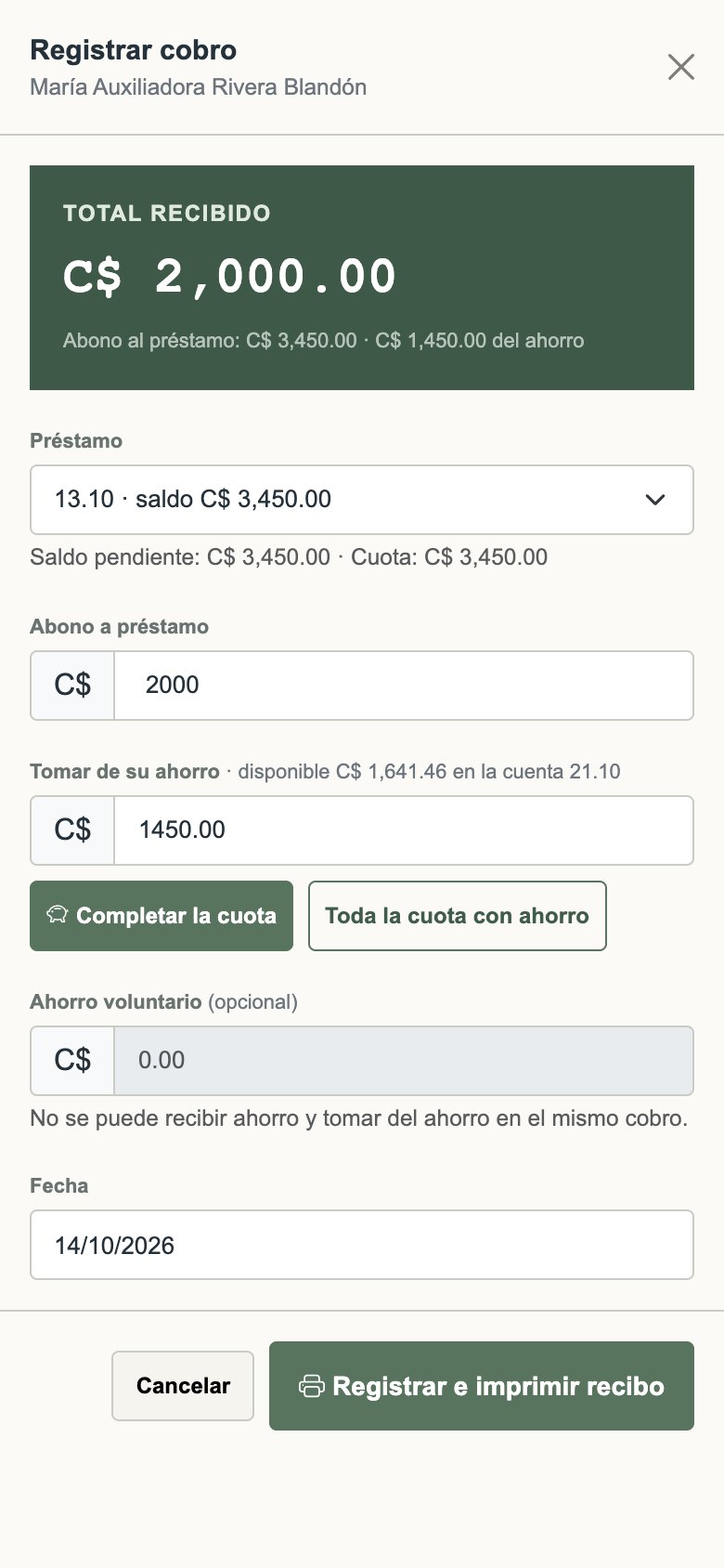 Cuota completada con el ahorro del cliente