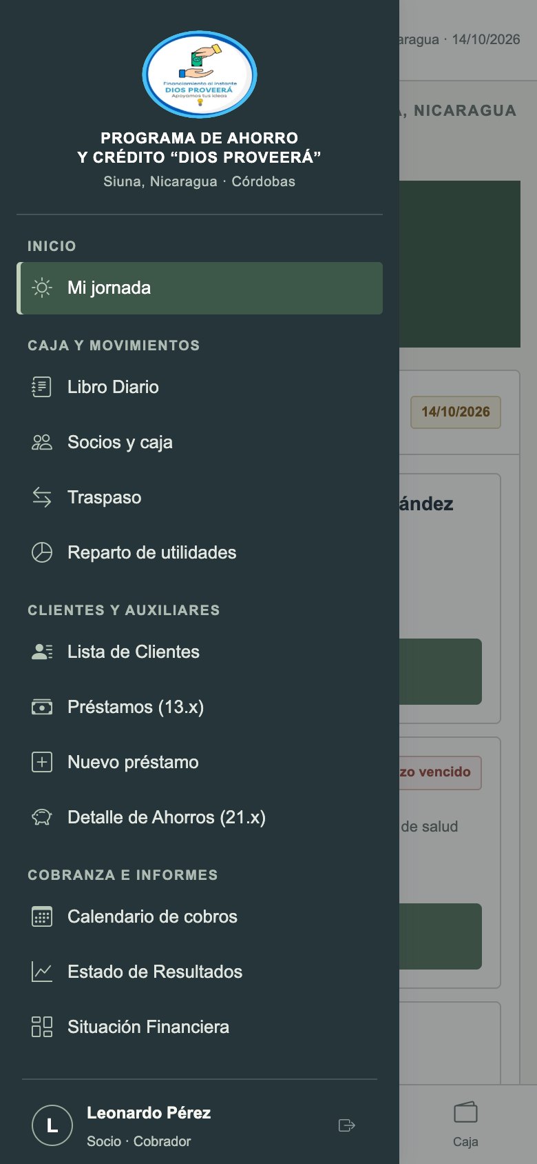 Menú completo abierto en el celular