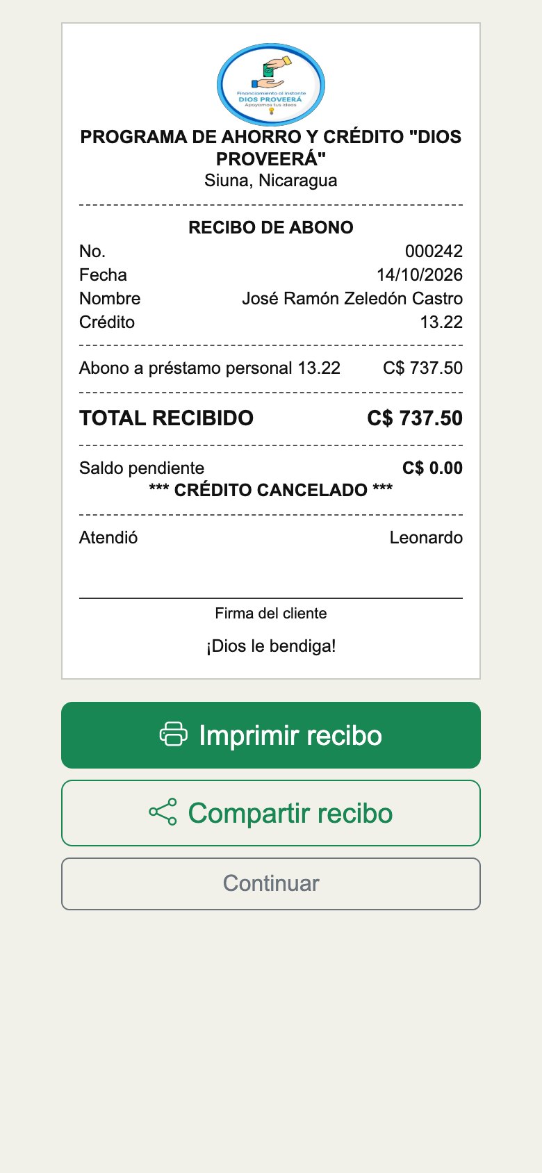 Recibo de abono