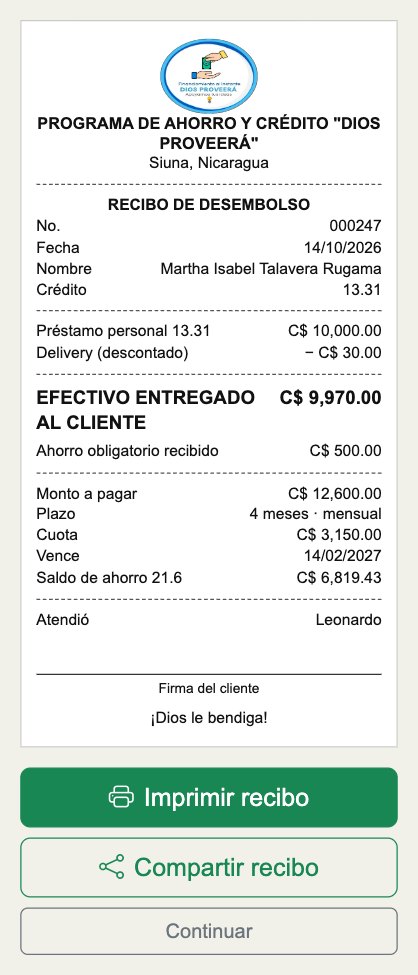 Recibo de desembolso de un préstamo