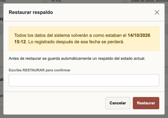 Ventana para restaurar un respaldo