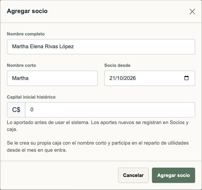 Ventana para agregar un socio